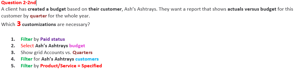  Question 2-2nd A client has created a budget based on their