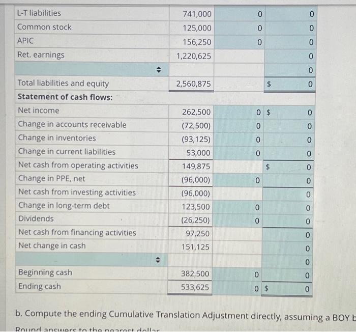 I could provide. Thank you! Translation of financial statements Assume that your