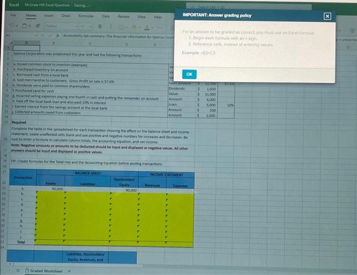 the effect on the balance shect and income statement. Leave unaffected cells