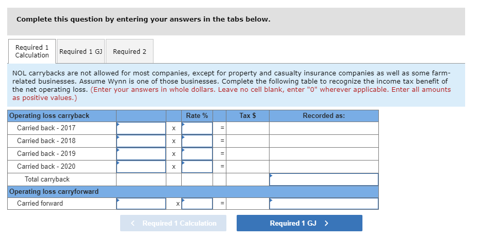Exercise 16-25 (Algo) Net operating loss carryback and carryforward [LO16-7] Wynn Farms