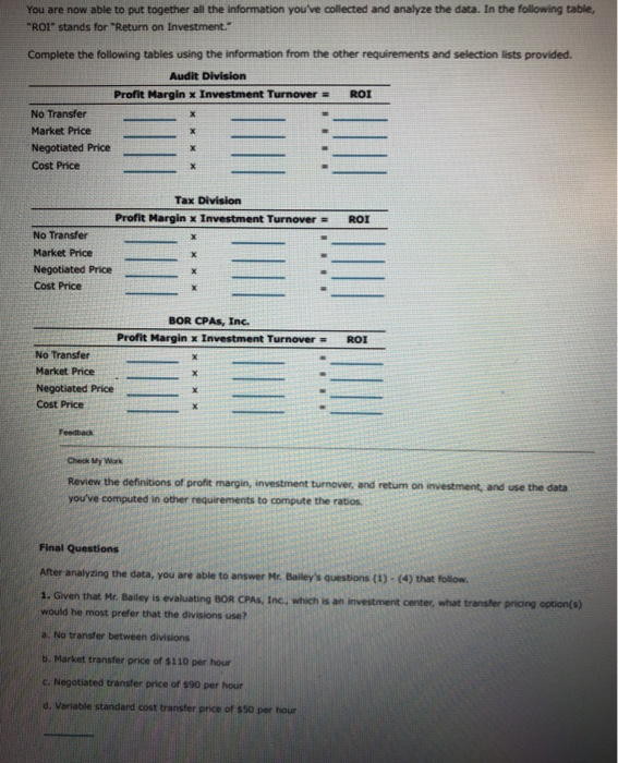 into two profit centers: the Audit Division and the Tax Division. Each