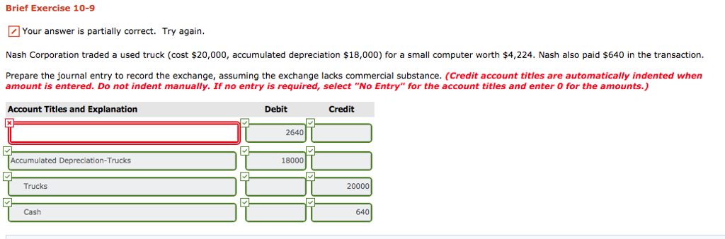 correct. Try again. Sweet Corporation traded a used truck (cost $26,800, accumulated