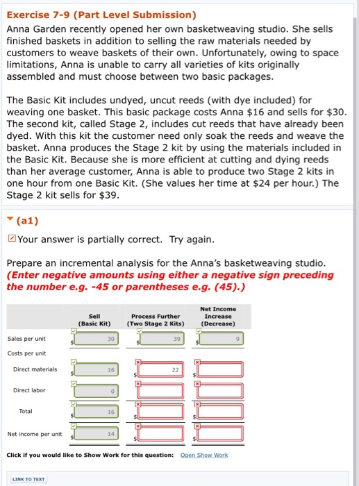  calculate the direct labor cost per unit. Exercise 7-9 (Part Level