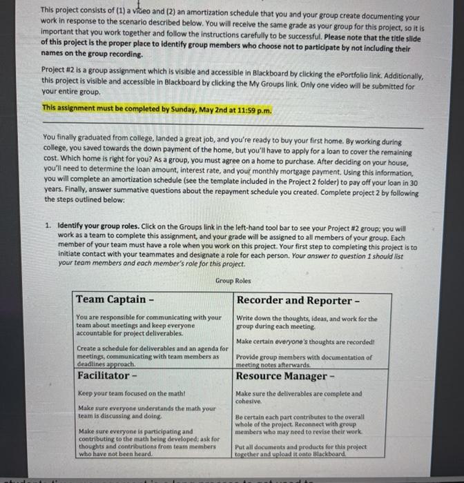  This project consists of (1) a video and (2) an amortization