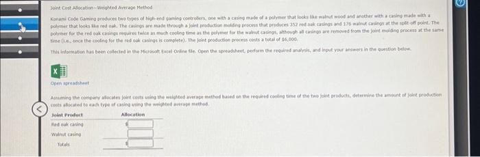  Joint cost Alocation-Wrighted Arer age Method Open spreadsheet