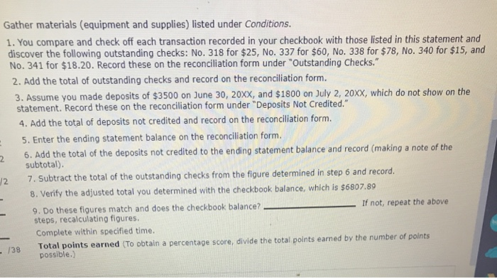 Worksheet) Pen or pencil efer to: - Bank statement shown following this