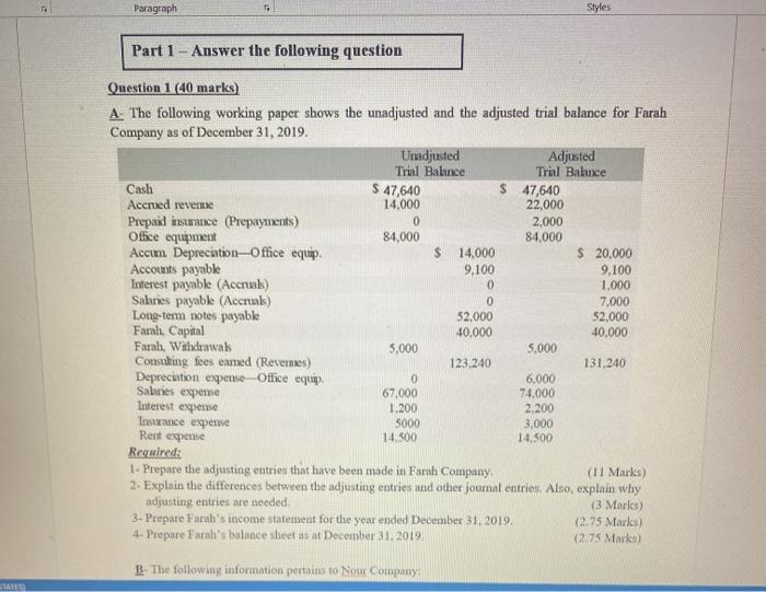  . Paragraph Styles Part 1 - Answer the following question 9.100