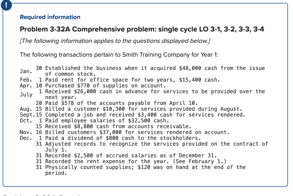 ! Required information Problem 3-32A Comprehensive problem: single cycle LO 3-1,