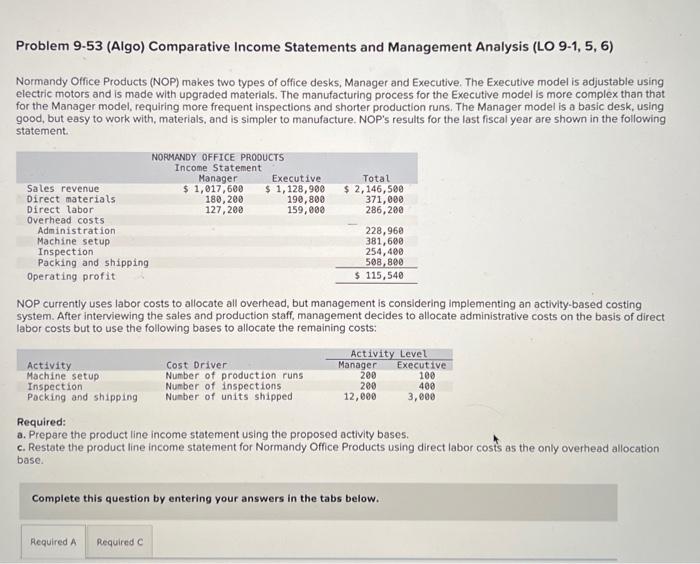 pls Required: a. Prepare the product line income statement using the proposed