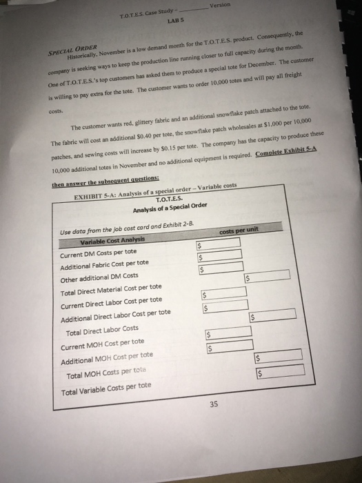  Version TOTES, case study S LAB SPECHL November is a low