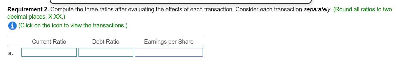 Requirement 2. Compute the three ratios after evaluating the effects of each