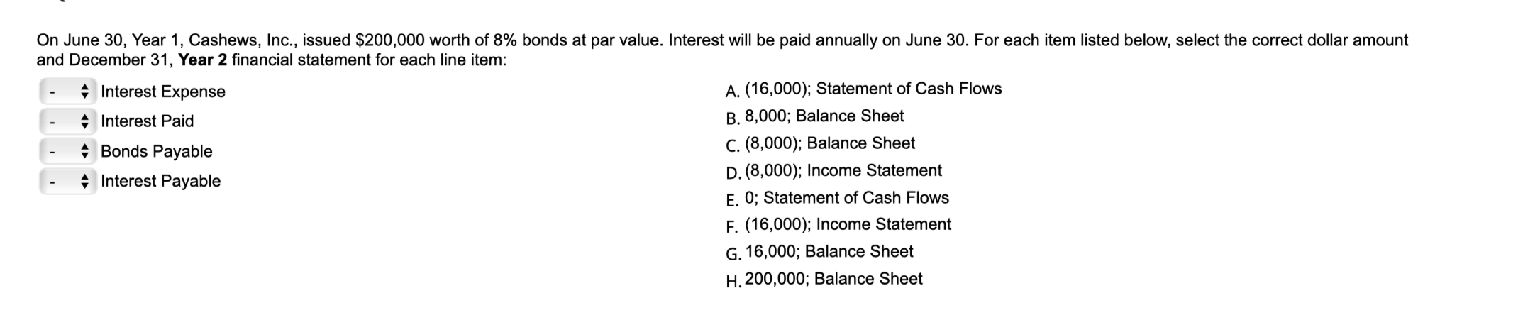  and December 31, Year 2 financial statement for each line item: