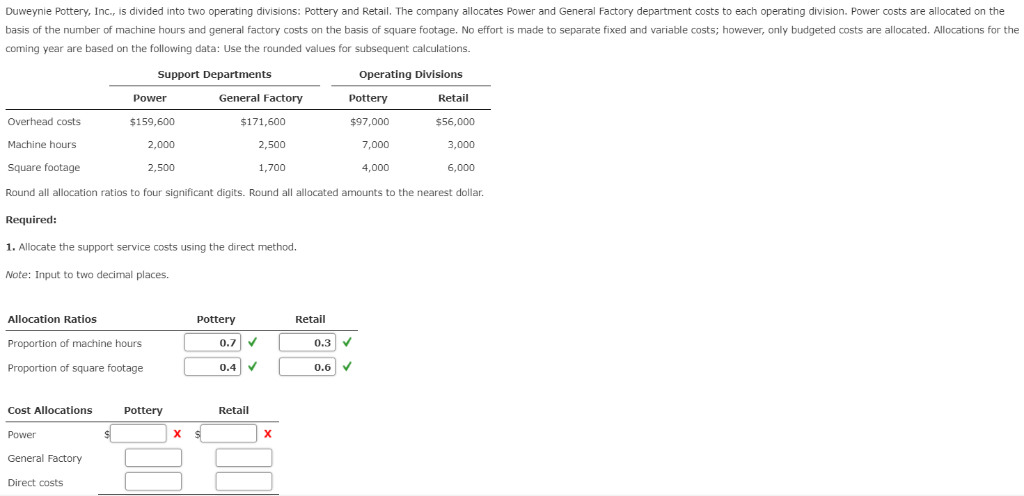  Please do part 2 as well. 2. Allocate the support service