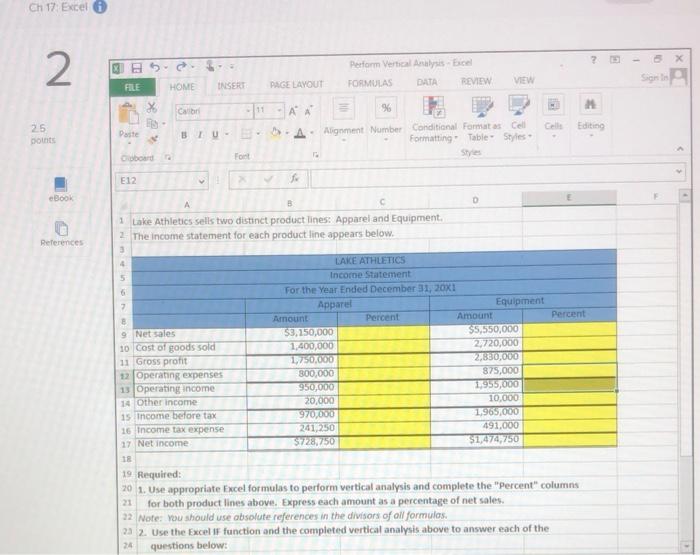 of the following items. (Use cells A2 to C7 from the given