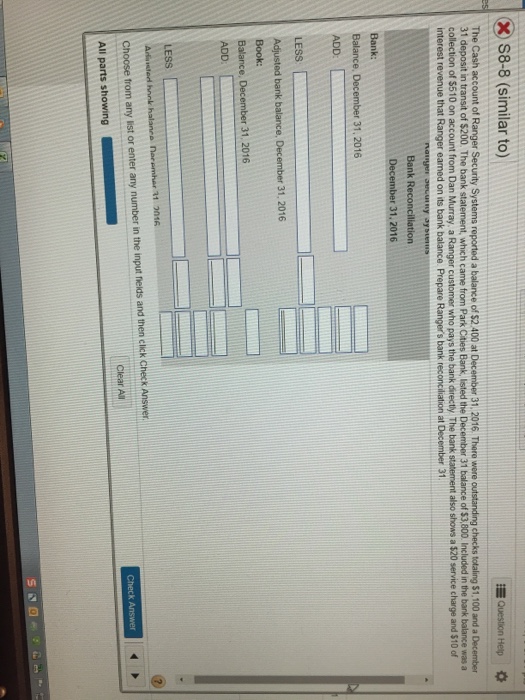  8-2 Accounting question. Please answer in format shown The Cash account