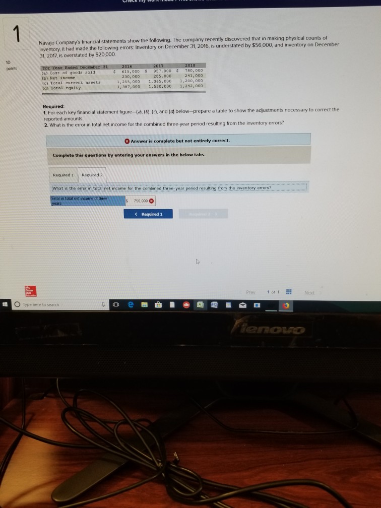 get everything right on top? Navajo Company's financial statements show the following.