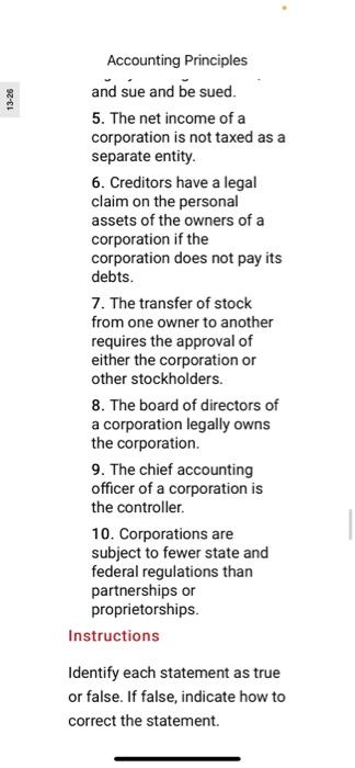 Principles E13.1 (LO 1) Andrea has prepared the following list of statements