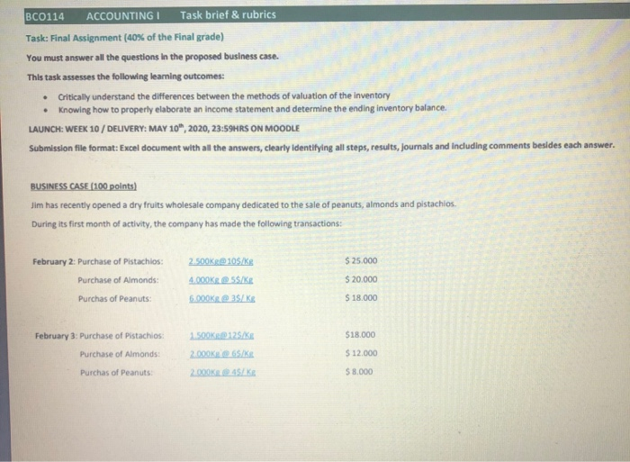  BC0114 ACCOUNTING I Task brief & rubrics Task: Final Assignment (40%