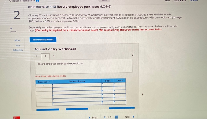  Chapter 4 Homework Sub Brief Exercise 4-13 Record employee purchases (L04-6)