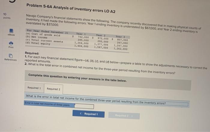  Problem 5-6A Analysis of inventory errors LO A2 10 points Navajo