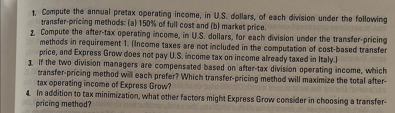  requirement 2. 22-30 Multinational transfer pricing, global tax minimization. Express Grow