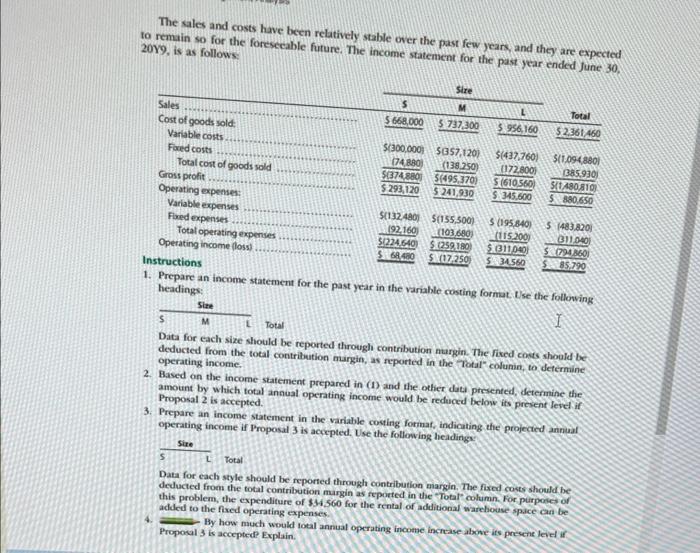 income of change in operations V1. Contribution Valdespin Company manufactures three sizes