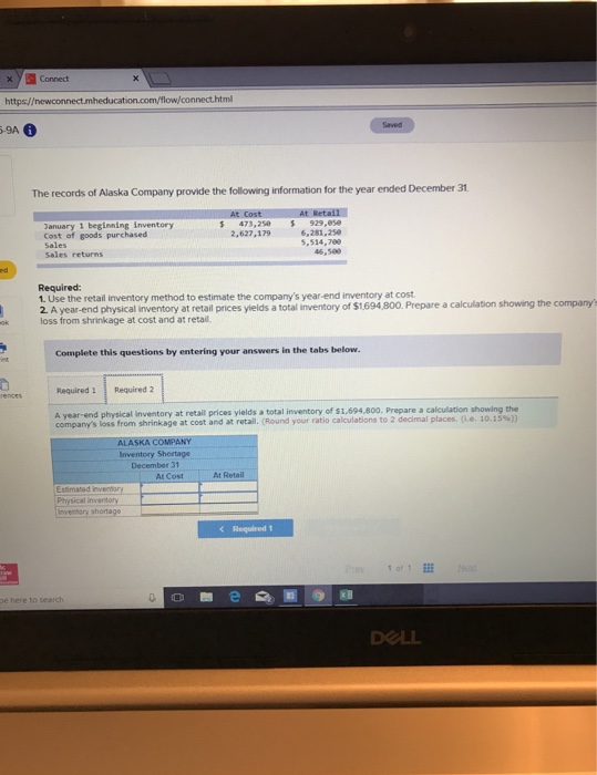 of Alaska Company provide the following information for the year ended December