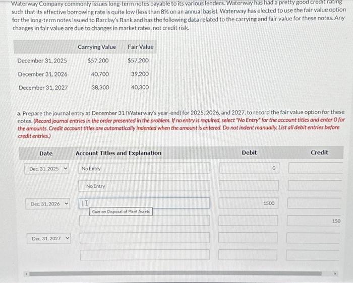 Waterway Company commonly issues long-term notes payable to its various lenders.
