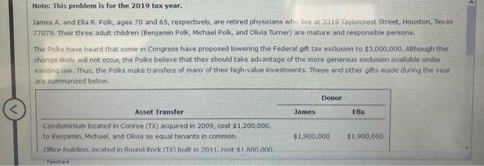  Note: This problem is for the 2019 tax year. James A