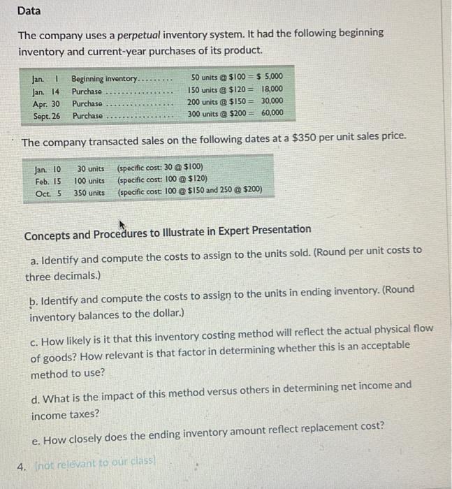 NEED HELP A-E USING LIFO INVENTORY METHOD Data The company uses a