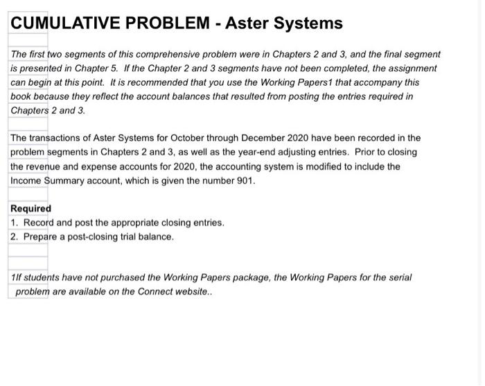  CUMULATIVE PROBLEM - Aster Systems The first two segments of this