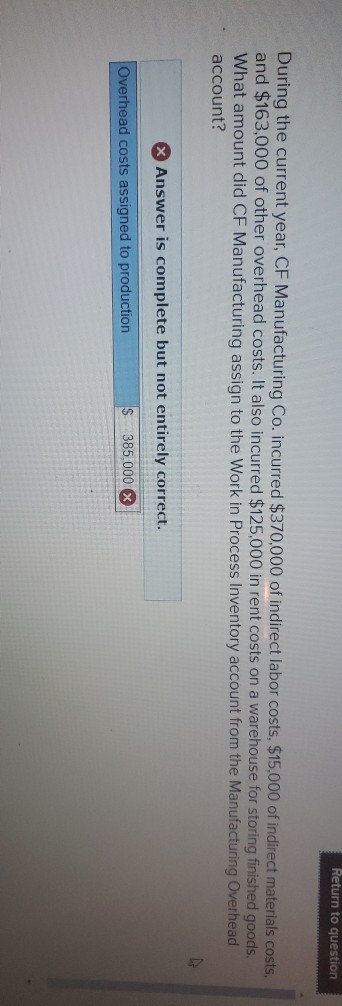  Return to question During the current year, CF Manufacturing Co. incurred