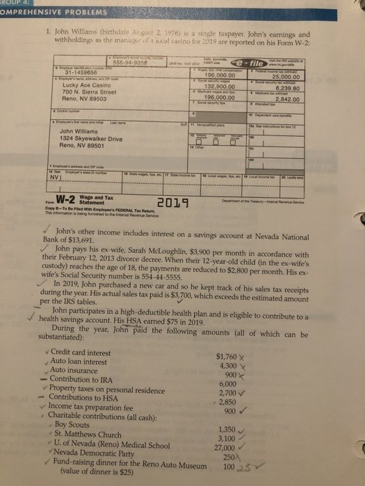  MPREHENSIVE PROBLEMS 1. John Williams (birthdate A withholdings as the manageri