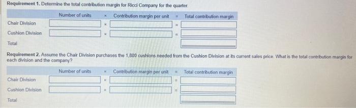 Company for the quarter. 2. Assume the Chair Division purchases the 1,800