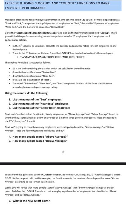 please, use excel and show the formula!! EXERCISE 8: USING "LOOKUP" AND
