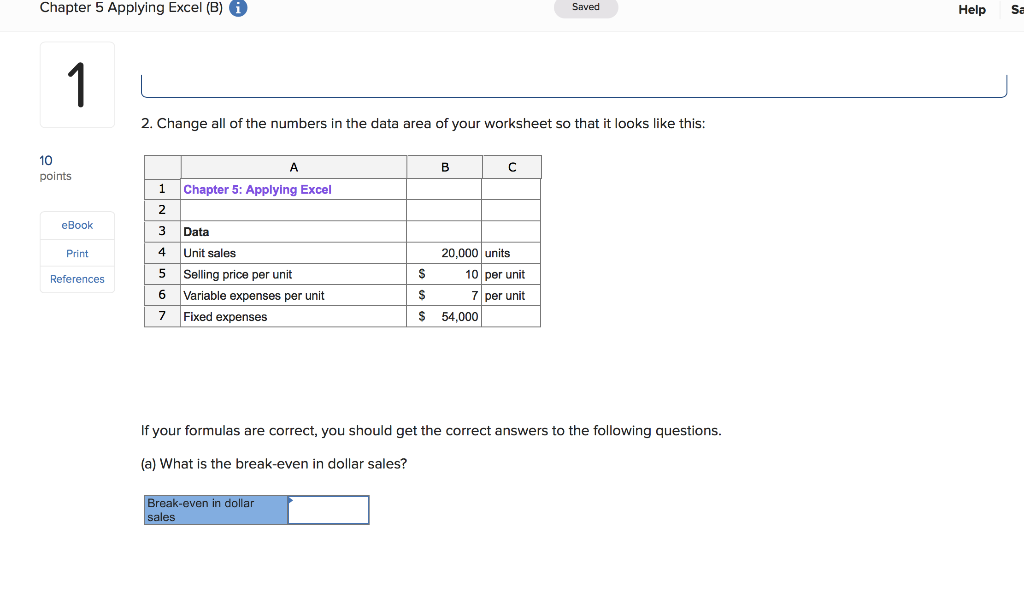  Chapter 5 Applying Excel (B) Saved Save & Exit Help Check