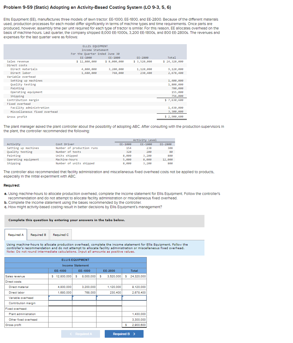  Problem 9-59 (Static) Adopting an Activity-Based Costing System (LO 9-3, 5,