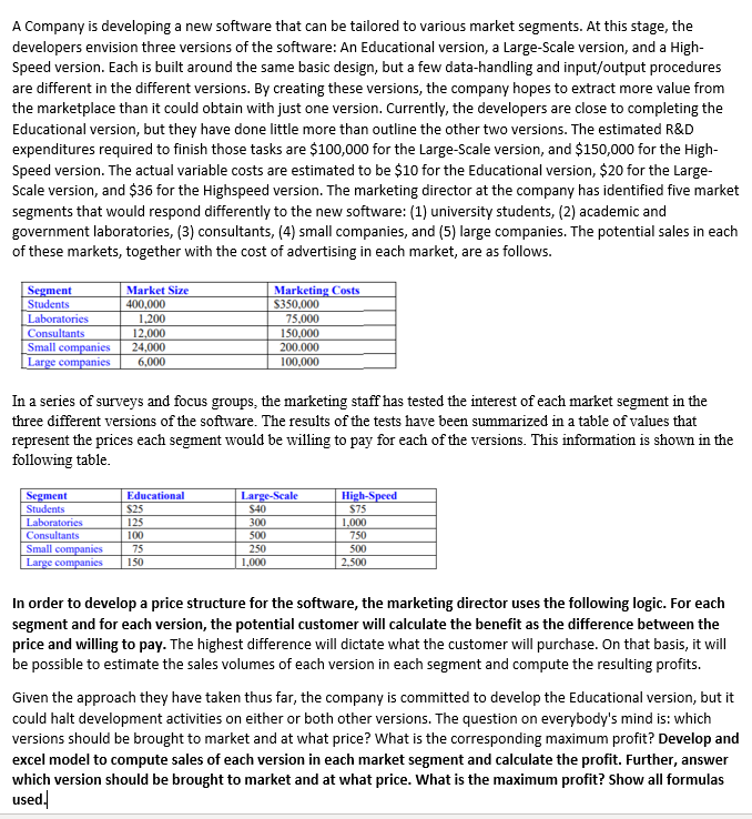 A Company is developing a new software that can be tailored