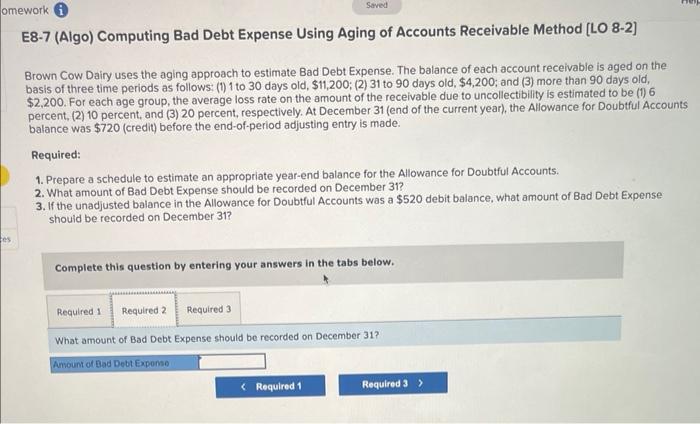 Method [LO 8-2] Brown Cow Dairy uses the aging approach to estimate