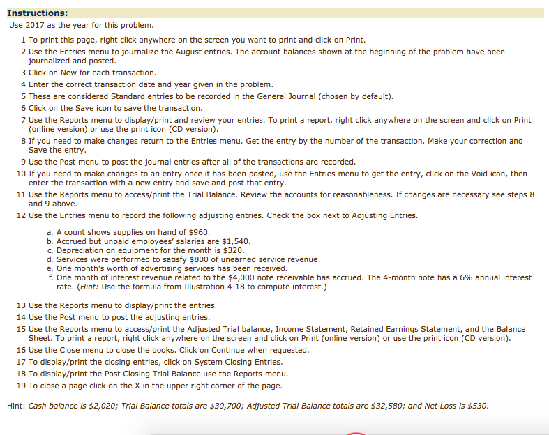 Problem: On August 1, 2017, the following were the account balances of