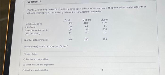  Wright Manufacturing makes picnic tables in three sizes small, medium, and
