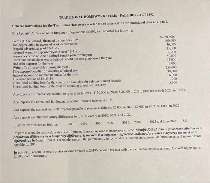  TRADITIONAL HOMEWORK ITEMS - FALL 2022 - ACT 3392 General Instructions