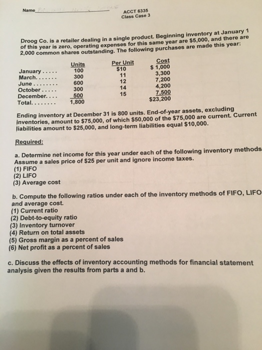  I need help please Name ACCT 6335 Class Case 3 Droog