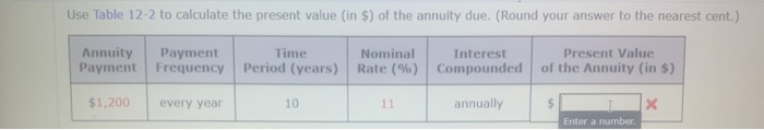  Use Table 12-2 to calculate the present value in $) of