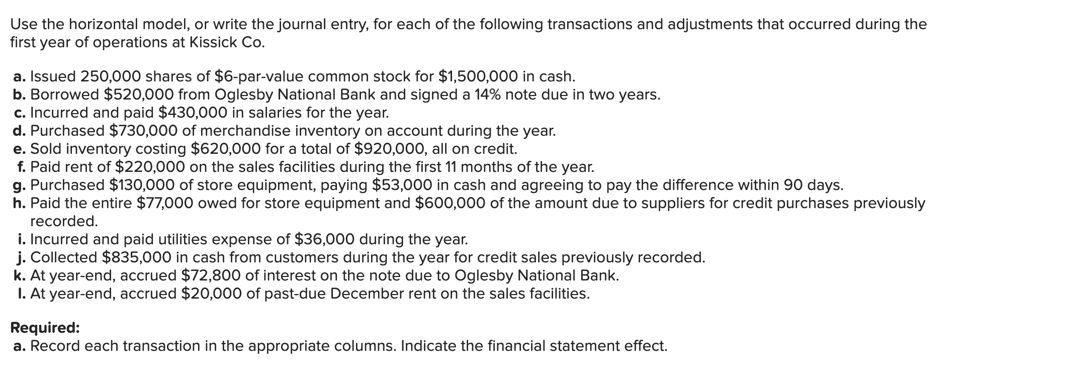 Use the horizontal model, or write the journal entry, for each