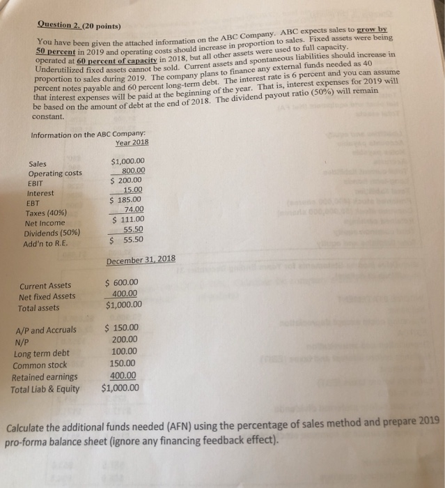  Question 2. (20 points) You have been given the attached 11