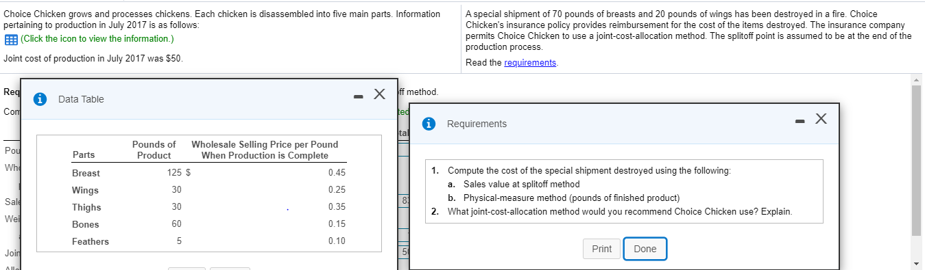 Please show work Choice Chicken grows and processes chickens. Each chicken is