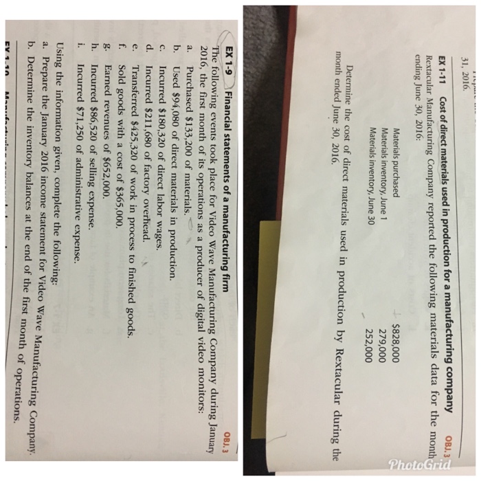  Do both please 31, 2016 a manufacturing company OBJ OBJ.3 EX