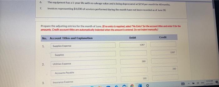 CONSULTING Trial Balance June 30, 2017 Debit Credit Cash $6,850 Accounts Receivable