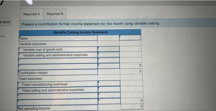 provided the following data concerning its most recent month of operations: The